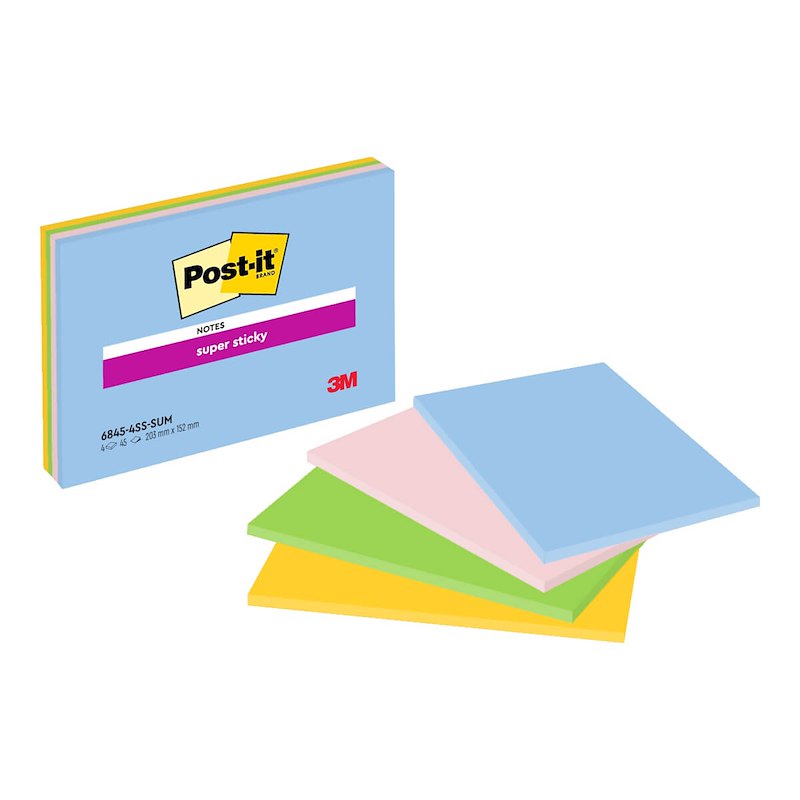 Post-it notes A5 Super Sticky møde 203x152mm 4blk/pk. ass.