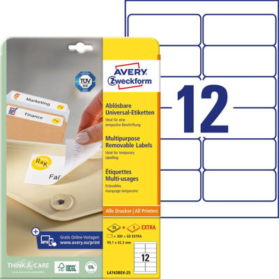 Etiketter Avery label aftagelig 99,1x42,3mm L4743REV-25