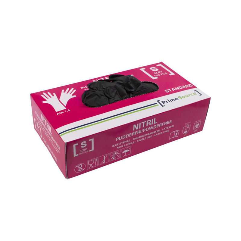 Nitrilhandsker Prime small sort pudderfri 100stk/pak