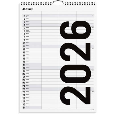 Familiekalender Black and white 3 kol. 2026