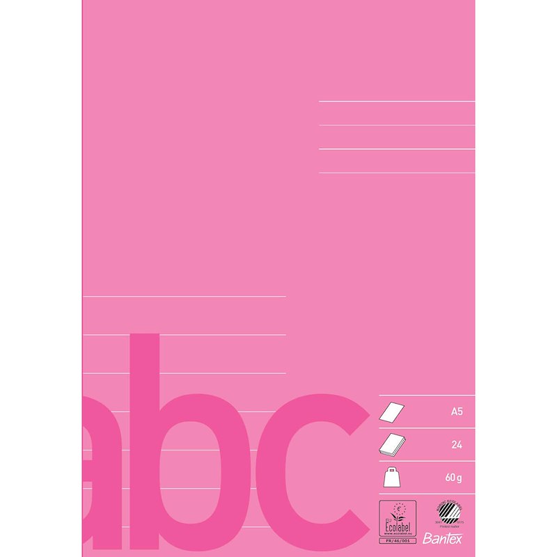 Skolehæfte Bantex A5 lin 7 linjer 24bl 60g rosa/pink