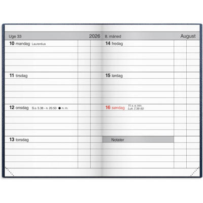 Lommekalender uge blå kunstskind indbundet 2026