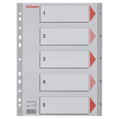 Plastregister Esselte A4 1-5 grå m/kartonforblad