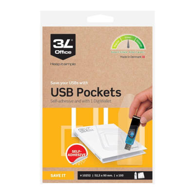 USB lomme 3L 52,5x90mm klar selvklæbende 100stk/pak