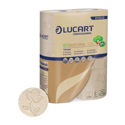 Toiletpapir Lucart T3 2-lags 44mx9,6cm genbrug natur /30rl
