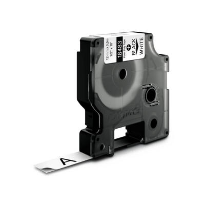 Labeltape DYMO Rhino 12mm sort på hvid poly 18483