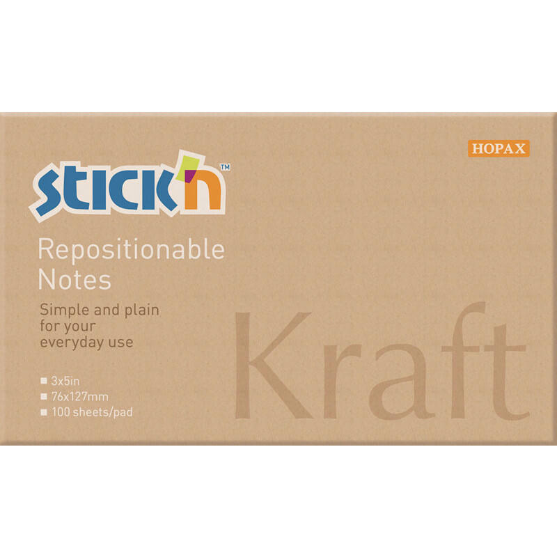 Notes Stick'N Kraftblok brun 76x127mm 100blade genbrug
