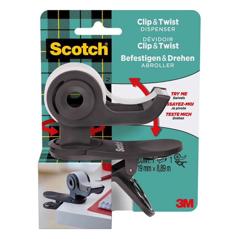 Tapedispenser Scotch Bord/mobil Clip&twist grå 1 MagicTape 