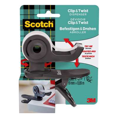 Tapedispenser Scotch Bord/mobil Clip&twist grå 1 MagicTape 