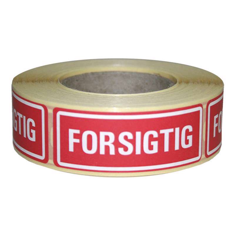 Etiket m/tekst Forsigtig 24x66mm 500/stk
