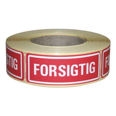 Etiket m/tekst Forsigtig 24x66mm 500/stk