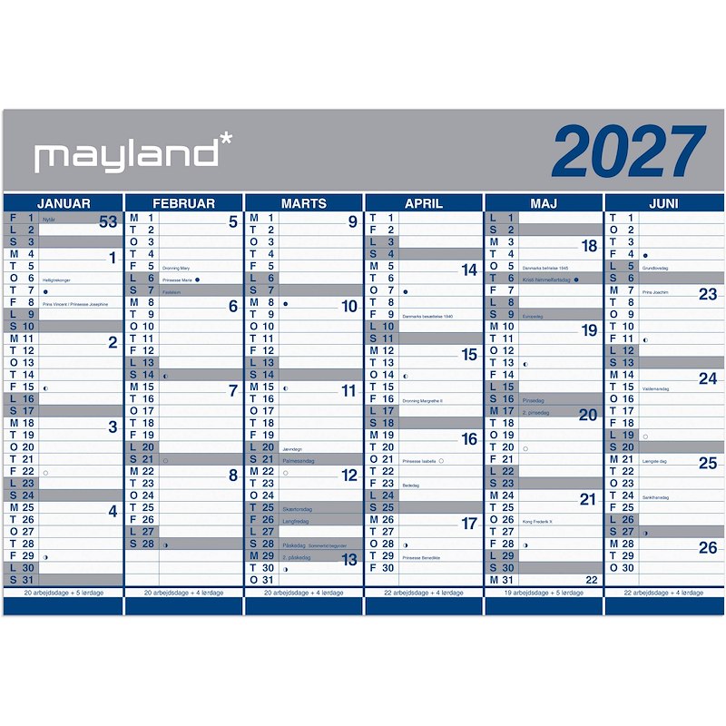 Kæmpekalender 2027 Mayland 2x6 mdr. papir