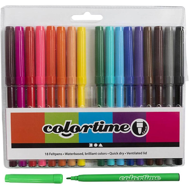 Marker Creas Colortime 2mm 18 stk. ass. standardfarver