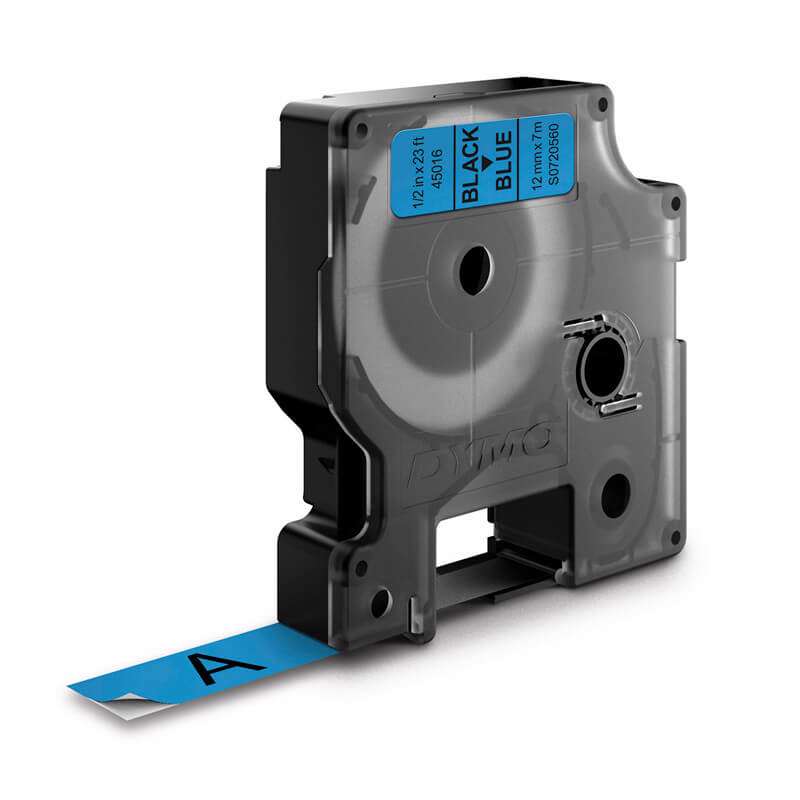 Labeltape DYMO D1 12mm sort på blå