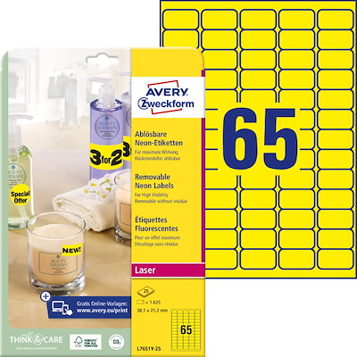 Etiketter Avery label aftagelige neon 38,1x21,2mm L7651Y-25