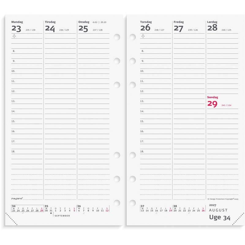 System PP ugekalender 2027 Mayland højformat REFILL