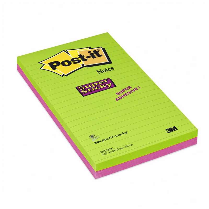 Post-it notes mødeblok 125x200mm Super Sticky lin. ass. /4