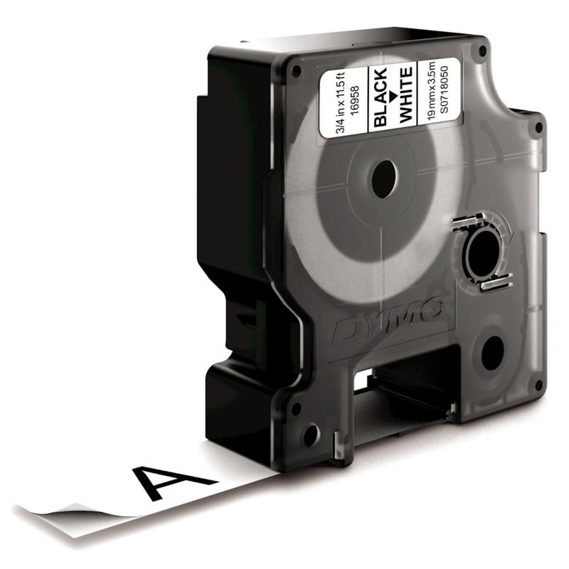 Labeltape DYMO D1 19mm sort på hvid nylon flex