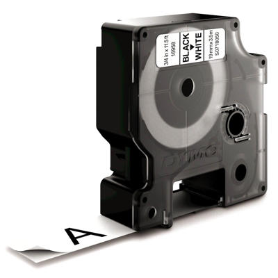 Labeltape DYMO D1 19mm sort på hvid nylon flex