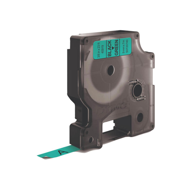 Labeltape DYMO D1 9mm sort på grøn