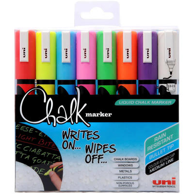 Chalk marker Uni PWE-5M t/whiteboard, glas, 2,5mm 8 ass./pk.