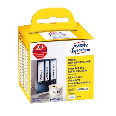 Rygetiket Avery t/labelprinter 190x38mm 110stk/pk. 