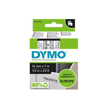 Labeltape DYMO D1 12mm sort på klar