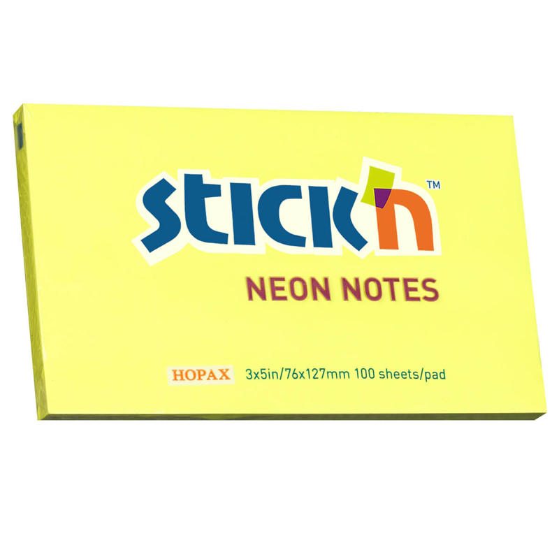 Notes Stick'N 75x127mm 100 blade neon gul/12 blk.