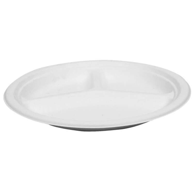 Engangstallerken komposterbar 3-rum Ø26cm 50stk hvid