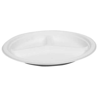 Engangstallerken komposterbar 3-rum Ø26cm 50stk hvid