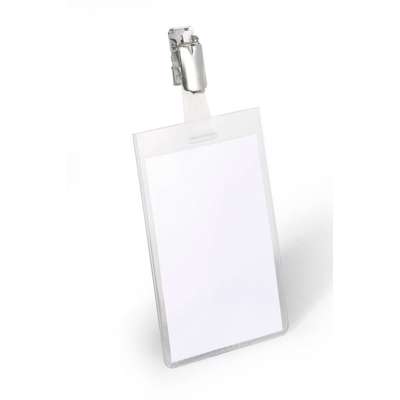 Navneskilt m/ klemme m/ strop 90x60mm 25stk/pk