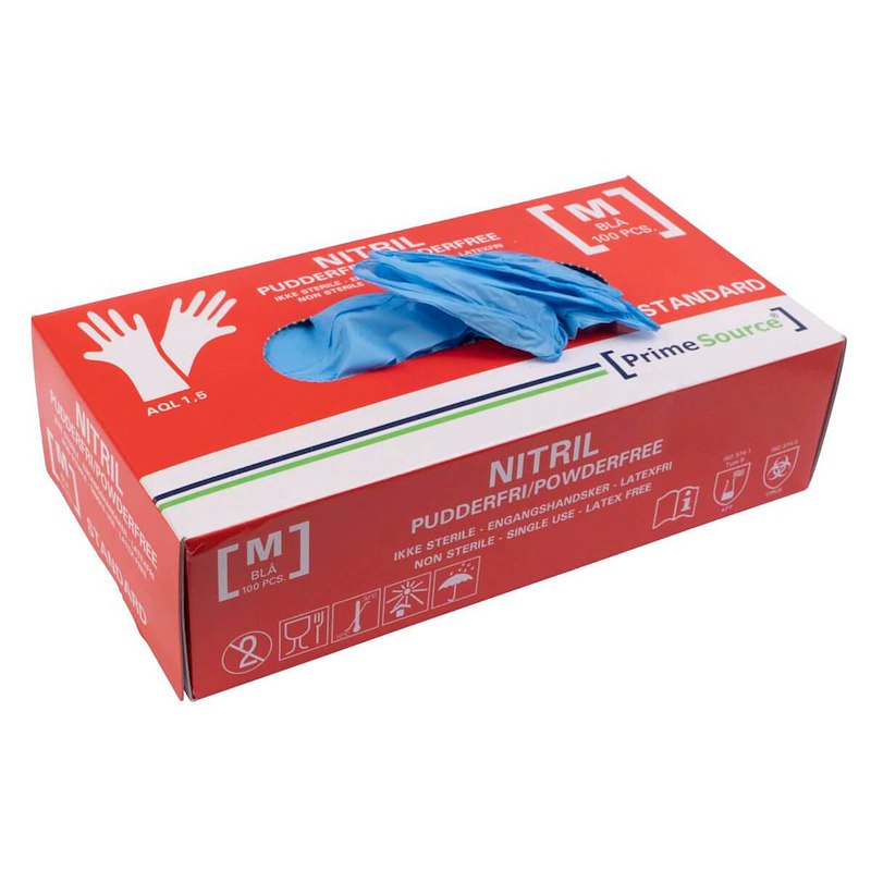 Nitrilhandsker Prime medium blå pudderfri pk./100