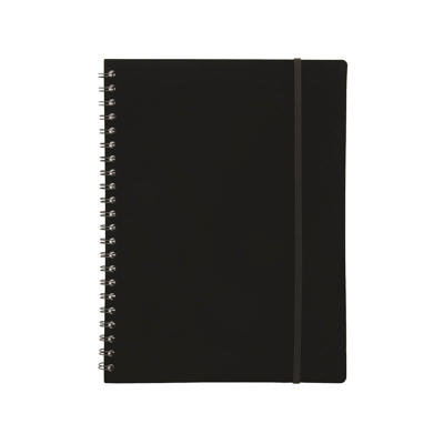 Notesbog A4 PP m/spiral-elastik linjeret 70g sort