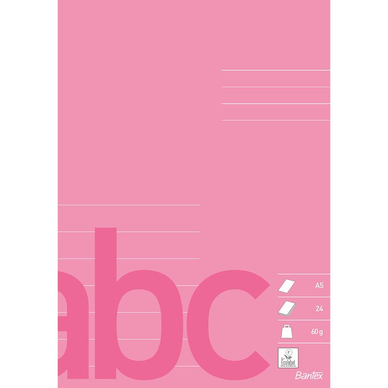 Skolehæfte Bantex A5 lin 7 linjer 24bl 60g rosa/pink