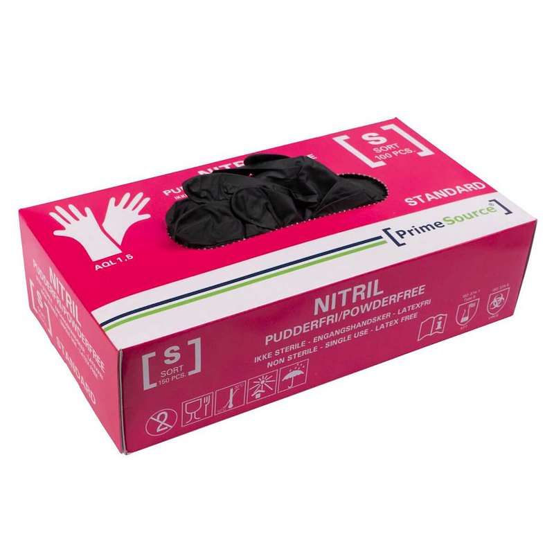 Nitrilhandsker Prime small sort pudderfri 100stk/pak