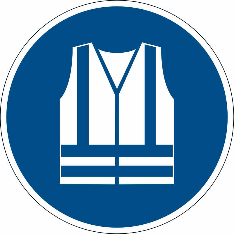 Advarselsklistermærke Anvend sikkerhedsvest 43cm blå/hvid