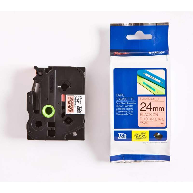 Prægetape Brother TZeB51 24 mm sort/fluo.orange