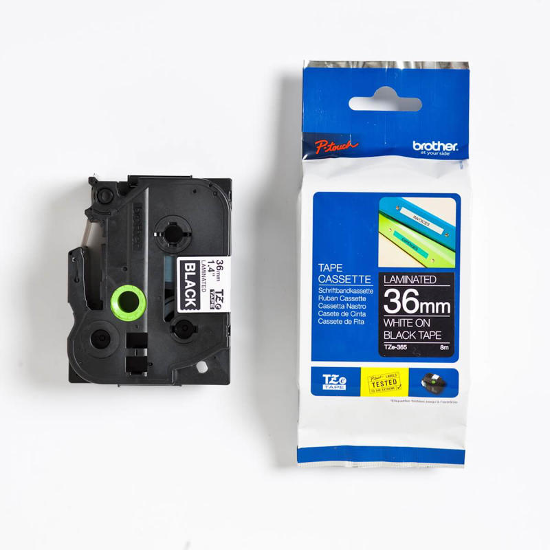 Labeltape Brother 36mm hvid/sort, t/P-Touch