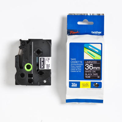 Labeltape Brother 36mm hvid/sort, t/P-Touch