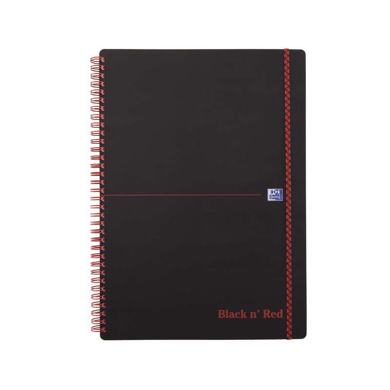Notesbog Oxford Black n´Red A4 lin PP spiral 70 blade