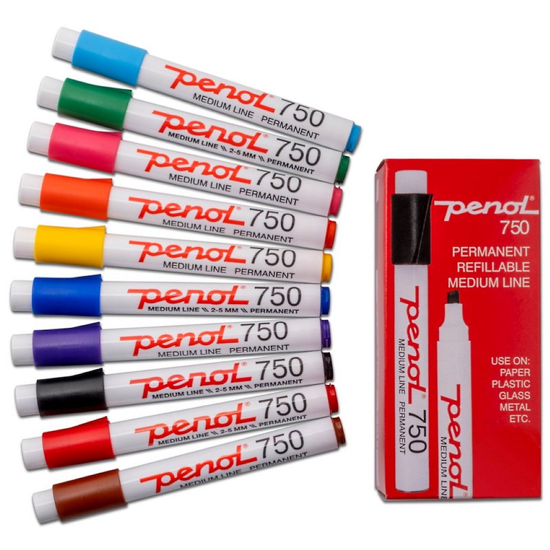 Marker Penol 750 skrå 2-5 mm assorteret/10