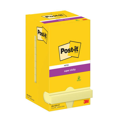 Post-it notes 654 Super Sticky gul 76x76mm 90bl. 12blk/pk.