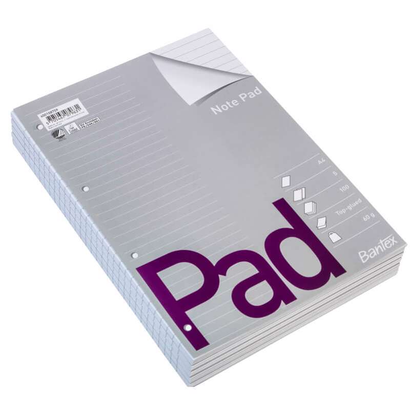 Standardblok 4 huller lin. toplimet 60g hvid A4 / 5 stk.