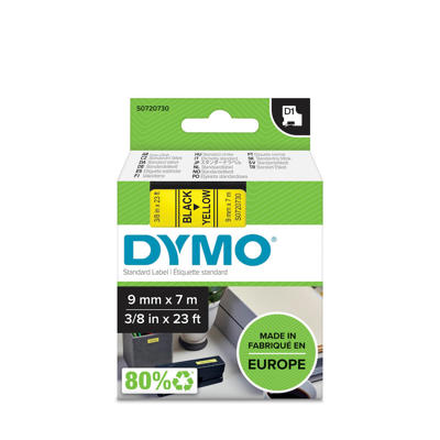 Labeltape DYMO D1 9mm sort på gul