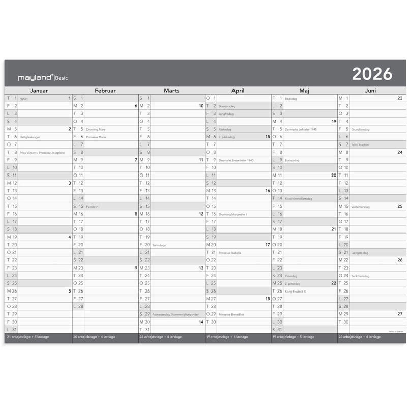 Basic kontorkalender m/whiteboard-funktion A2 2026