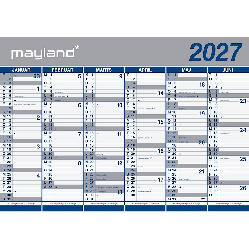 Kæmpekalender 2027 Mayland 2x6 mdr. papir