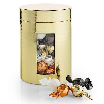 Julegave 2025 Rund hatteæske guld Chokoladekugler 1000g