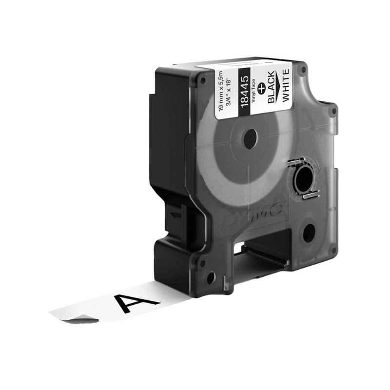 Labeltape DYMO Rhino 19mmx5,5m sort på hvid vinyl