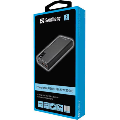 Powerbank Sandberg 20W USB-C 20.000 mAh sort