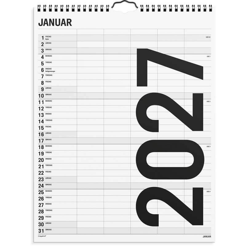 Familiekalender Black and white 2027 Mayland 5 kol.